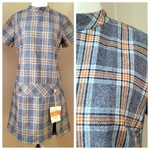 VINTAGE 60'S SOFT PLAID SHORT SLEEVE MIDI DRESS petite Medium